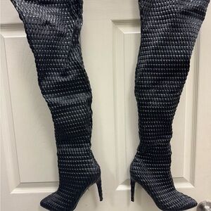 Cape Robbin Black Textured Over-the-Knee Stiletto Boots